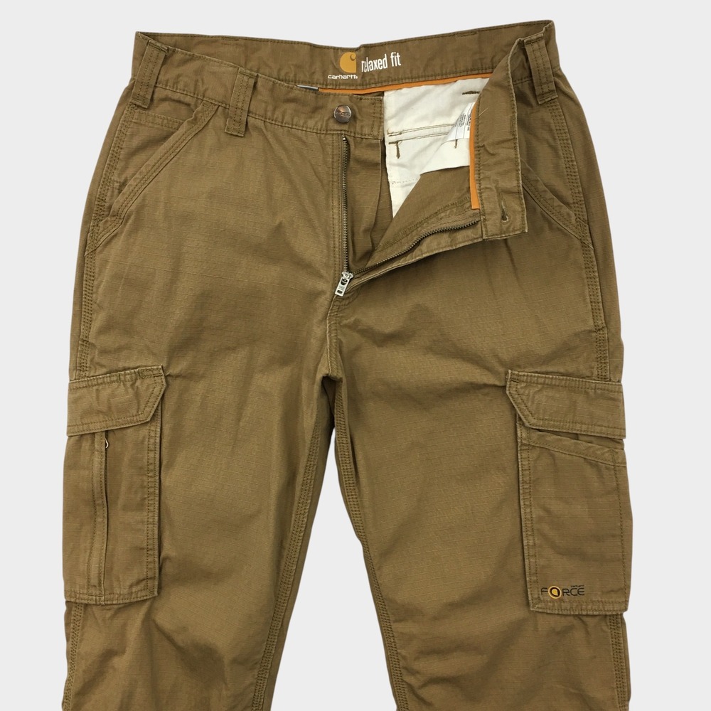 Carhartt Force Relaxed Fit Cargo Pants Mens 34x32 Brown Ripstop Work Trousers
